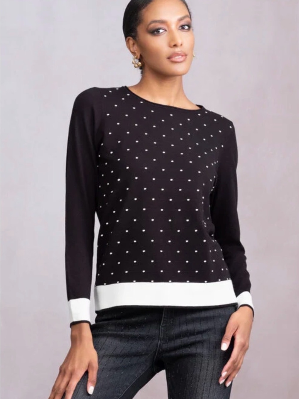 Alison Sheri Crewneck Sweater with White Dot Detail & Heart Detail .